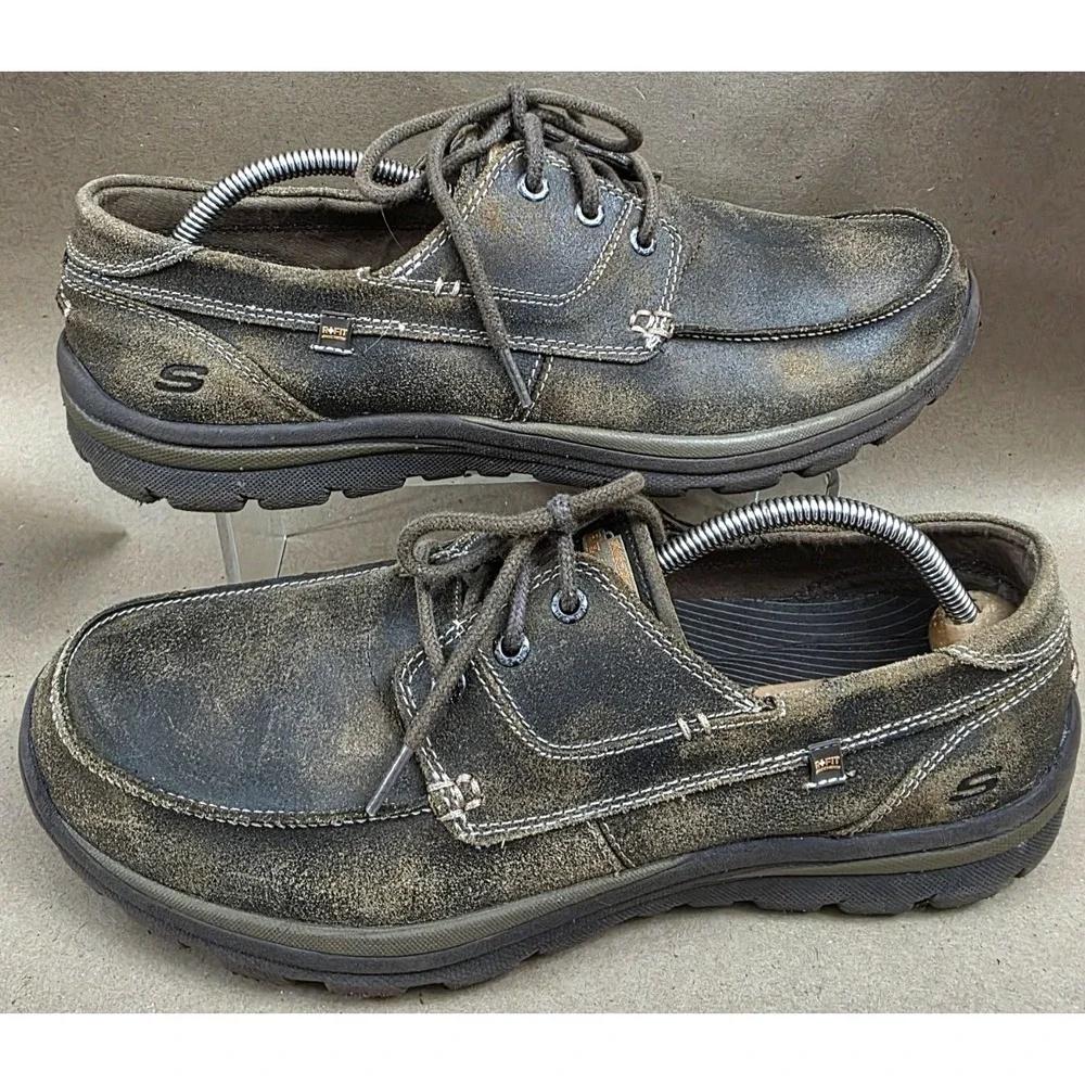 Skechers (Sz 13) Men's Tevin Leather Boat Shoes Relaxed Fit Foam 63822